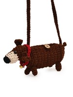 Sac à bandoulière pour téléphone portable en forme de chien saucisse mignon, tricoté à la main, tissé, design dessin animé - Cadeau du Nouvel An pour enfants