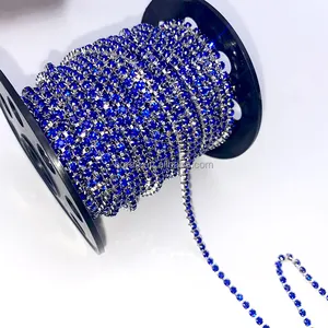 Suministros de fabricación F052, adorno de cadena de cristal Multicolor de 2mm para joyería DIY, zapato, cadena de diamantes de imitación, recorte en rollo