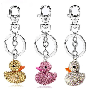 <span class=keywords><strong>Porte</strong></span>-clés mignon en forme de canard en métal avec strass brillants, diamant jaune, design d'animal de dessin animé, <span class=keywords><strong>cadeau</strong></span> - Product Image 1