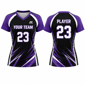 Maillot de volley-ball personnalisé pour femmes, sublimé, col en V, manches courtes, uniforme d'équipe avec nom et numéro du joueur, respirant, maillot de match - Product Image 2