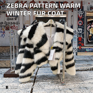Cappotti Invernali da Donna, Giacca Corta a Maniche Lunghe, Motivo <span class=keywords><strong>Zebrato</strong></span>, Taglie Grandi, Pelliccia di Visone, Antivento, Calda, Stile Animalier - Product Image 2