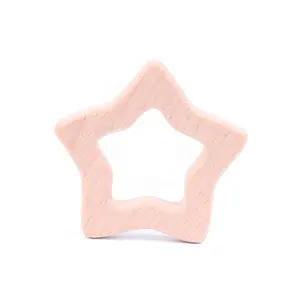 Anneau de dentition en bois de hêtre pour bébé, nouveau modèle en bois en forme d'étoile, anneau de dentition en bois en forme de cinq étoiles