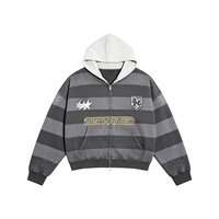 Sweat à capuche zippé réversible rayé pour homme, en molleton bouclette épais 500 GSM, style vintage streetwear, avec impression graphique et logo personnalisé