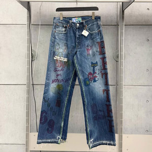 Hochwertige Baggy-Herren-Jeans aus Baumwoll-Denim im Used-Look mit Rissen, Acid-Waschung und Sonnenausbleichung, 3D-Stickerei-Patch-Logo im Y2K-Stil - Product Image 2