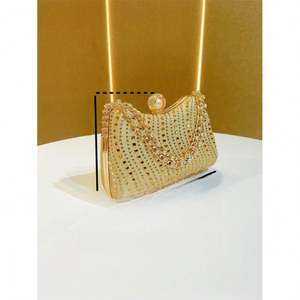 Kalp Şeklinde El Çantası, Kadınlar İçin Kristal Taşlı Abiye Çantası, Altın Kristal El Çantası - Product Image 2