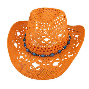 สีส้มคาวบอยหมวกสำหรับหมวกผู้หญิง Cowgirl หมวก Vented หมวกฟาง - Product Image 1