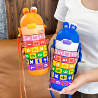 Termo para Niños de 15oz de Acero Inoxidable Grado Alimenticio 304 con Pajita de Dibujos Animados Botella de Agua a Prueba de Fugas