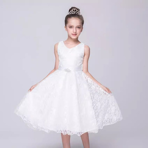 Abito da Principessa in Pizzo e Poliestere per Bambine, Vestito da Sera con Scollo a Cuore, <span class=keywords><strong>Regalo</strong></span> di Compleanno per Bambini, Colore Unico, per Celebrazioni di <span class=keywords><strong>Un</strong></span> <span class=keywords><strong>Anno</strong></span> - Product Image 4