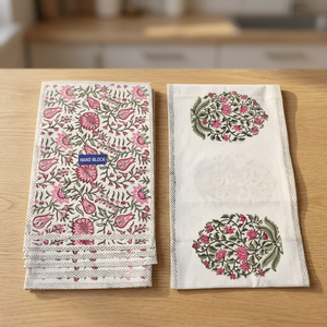 7 Pcs White & Blue Floral Handblock Table <b>Runner</b> + Mat Set | 100% Canvas Cotton Fabric Dining Table Decor for Home and Dining - Product Image 3