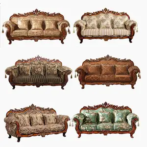 Antique Solid Wooden Sofa Set 7 Seater Luxury Lounge Sofa Classic Arab Middle East European Style 1 2 3 Sofa Combination