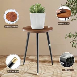 Nordic Style Solid Wood Flower <b>Stand</b> Round Metal Legs Adjustable Height For Living Room Balcony Plant Display - Product Image 1