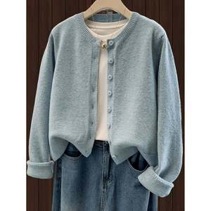 Light Grey <b>Button</b> Front Long Sleeve <b>Cardigan</b> Women's Casual Wear - Product Image 2