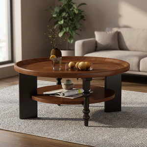 Table basse moderne en bois avec étagère de rangement, design rond, meubles de salon, style transitionnel, décoration intérieure - Product Image 5