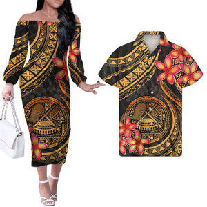 فستان ساموا أمريكي بولينيزي مخصص أنيق للنساء غير رسمي وشم بلوميريا فستان سهرة قبلي + قميص - Product Image 2