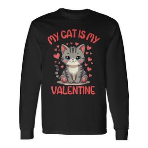 T-shirt a maniche lunghe con stampa Cute Cat My Cat Is My Valentine per San Valentino - Product Image 1