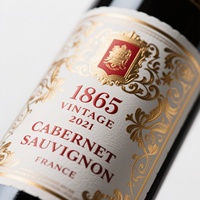 Étiquette adhésive en papier texturé pour bouteille de vin rouge, impression d'étiquettes de vin en rouleau gaufré avec dorure à chaud