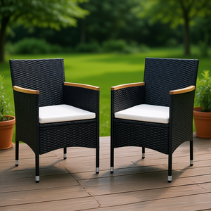 Set di 2 sedie da giardino in polyrattan nero, dimensioni standard, mobili da esterno, design contemporaneo e resistente - Product Image 2