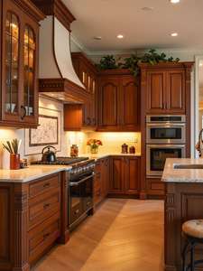 Armoires de <span class=keywords><strong>cuisine</strong></span> modernes à la française <span class=keywords><strong>Rideau</strong></span> vintage en bois bicolore blanc et brun Rangement suffisant comprenant des accessoires de charnière de robinet - Product Image 4