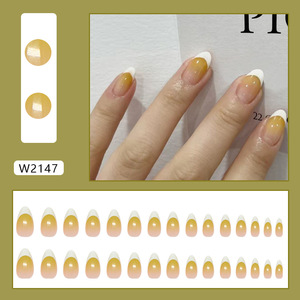 Juego de 24 <span class=keywords><strong>Uñas</strong></span> Acrílicas <span class=keywords><strong>Elegantes</strong></span> con Diseño de Líneas Coloridas para Mujer, <span class=keywords><strong>Uñas</strong></span> Postizas con Punta Francesa en Forma de Almendra, Acabado Brillante y Cobertura Completa - Product Image 2