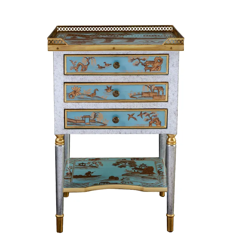 Three drawer carved luxury classic brass and solid wood table with exquisite hand painting in popular style