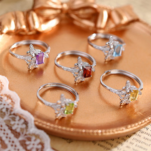 9 Fine 4*6mm Emerald Cut Natural Stone Butterfly <b>Adjustable</b> <b>Rings</b> 925 Sterling Silver 14K Gold Women's Wedding Party Statement - Product Image 3