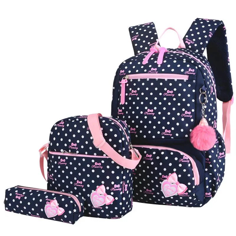 School Bags Girl 3pcs Printing School Bags For Girls Teenager Schoolbag Fashion School Backpacks For Children Kids Travel Bag Black Bagpack 2020