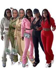 Nouveaux vêtements pour femmes hiver automne fermeture éclair à capuche veste et pantalon <span class=keywords><strong>de</strong></span> survêtement 2 pièces ensemble décontracté deux pièces ensemble survêtement femmes tenue - Product Image 2