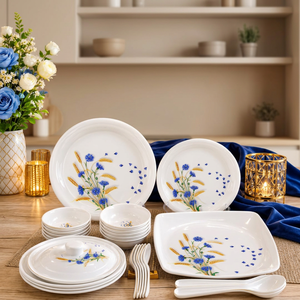 Service de table en mélamine VMAX 40 pièces, motif floral, peint à la main, vaisselle classique, passe au lave-vaisselle, assiettes, bols, ustensiles - Product Image 2