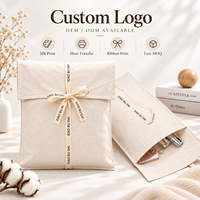 Pochette en toile de coton naturel avec ruban imprimé, logo personnalisé, sac cadeau pour bijoux et cosmétiques, réutilisable, écologique, recyclable, artisanat personnalisé