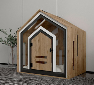 Modernes Großes Tierhaus für den Innenbereich, Atmungsaktives Holzmöbelstück mit Blumenmuster, Knopfverschluss, Luxuriöser Abnehmbarer Bezug für Katzen und Hunde - Product Image 5