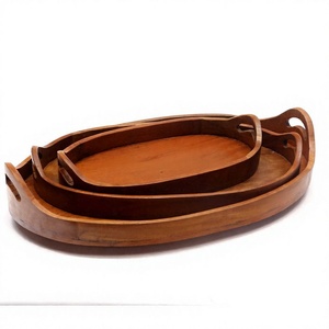 Ensemble de plateaux de service élégants en bois de manguier et de sheesham, fabriqués à la main, avec poignées, pour une restauration sophistiquée à la maison et à l'hôtel - Product Image 1