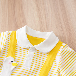 Tutina Estiva <span class=keywords><strong>per</strong></span> Neonati e Bambini, Personalizzata con Simpatico Disegno di Anatra, 100% Cotone, Manica Corta, a Righe, Stile <span class=keywords><strong>Polo</strong></span> - Product Image 4