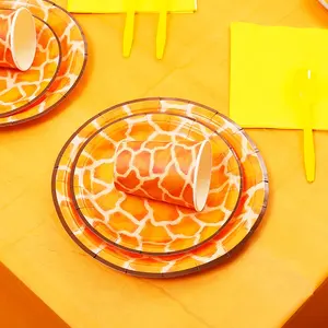 DAMAI Orange Python Paper Plates Party Supplies Party Plates and Cups and Napkins Sets Disposable Tableware Set