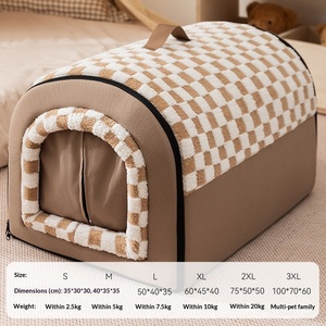 Grenzüberschreitendes Neues Haustier-Nest Winter Verdicktes Gebogenes Haus Baumwolle Wolle Karomuster/Hahnentritt Großraum-Bett für Katze Hund - Product Image 6
