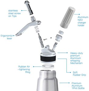 Sifone da montare professionale in alluminio argento da 500ML 1 pinta con 3 ugelli decorativi - Product Image 2