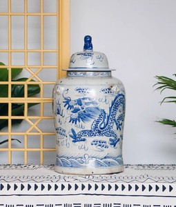 تنين صيني أزرق وأبيض برطمان زنجبيل سيراميك كبير بورسلين مينغ مزهرية عتيقة - Product Image 3