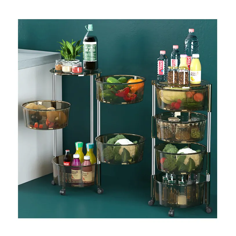 4-Tier ayrılabilir plastik mutfak rafı ile dönen sepet güzellik salonu araba tekerleği ev banyo sebzeler meyve depolama