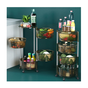 4-Tier Detachable Black Eco-Friendly Plastic Kitchen <strong>Rack</strong> Rotating Basket Cart Wheels <strong>Veggies</strong> Fruits Storage - Product Image 1