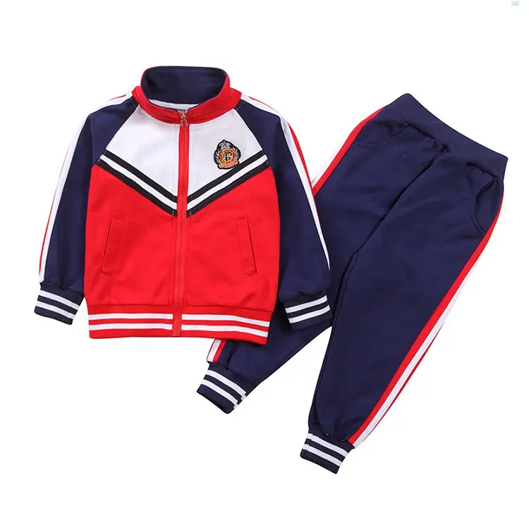 Custom cotton clothes children school uniform jacket and jogger sets sportswear kids tracksuits set