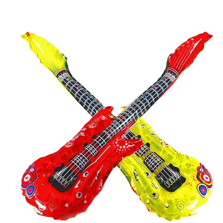 Nhà máy tùy chỉnh thân thiện với môi Vinyl Inflatable Guitar nhựa bền thổi lên vui nhạc cụ đồ chơi cho trẻ em