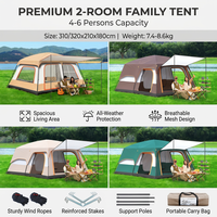 Tente de glamping double couche, 2 chambres, 1 salon, grande, imperméable, portable, pour camping familial, tente toutes saisons pour 4-6 personnes