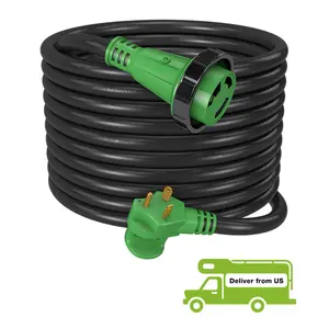30 Amp 50 Feet RV Lockable Power Extension Cord, Easy Plug in Handle, TT-30P to L5-30R with LED Indicator, 10 AWG, ETL Listed
