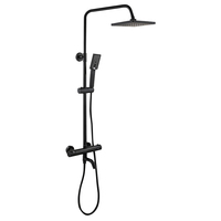 Système de douche à effet pluie moderne avec affichage LED, mural, pour hôtels, ensemble de robinetterie de salle de bain à trois poignées avec barre coulissante en laiton noir.