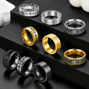Bagues Vintage en Acier Inoxydable avec <span class=keywords><strong>Runes</strong></span> Nordiques Vikings pour Femme et Homme, Style Punk Simple, Bijoux Créatifs pour Ami, Motard, Cadeau, Vente en Gros - Product Image 2