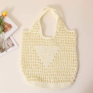 Sac fourre-tout décontracté grande capacité pour femme, en paille ajourée au crochet, avec deux ouvertures, couleur bonbon fraîche, portable pour la plage - Product Image 3