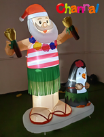 Décoration de Noël tropicale gonflable, ensemble de Père Noël hawaïen Hula d'été avec pingouin LED pour affichage extérieur en jardin