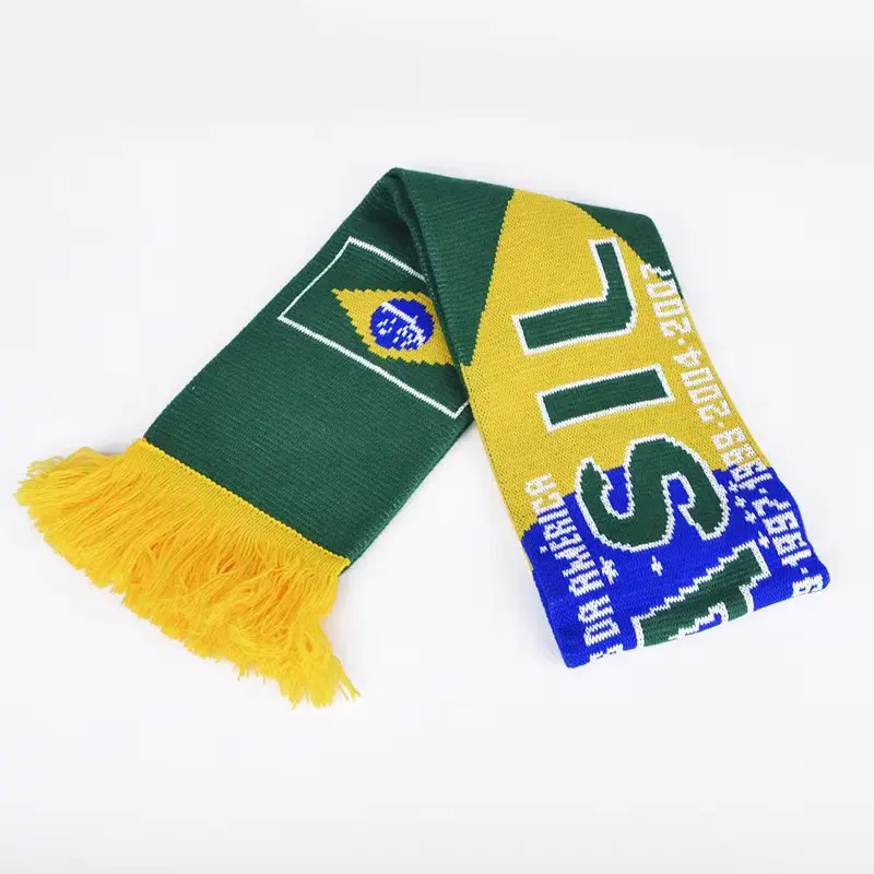 Custom Woven Jacquard Knitted Half Brazil and half Argentina Souvenir Sports Soccer Team Football Club Fans Scarf
