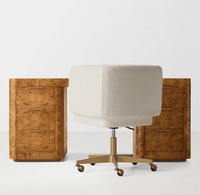 Bureau de direction en bois massif de style Mid-Century, placage de bois de bruyère, double piétement, 6 tiroirs, poignées dorées, hauteur réglable, bureau personnalisable