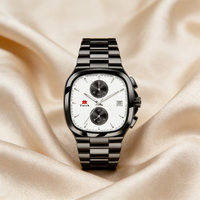 Montre de luxe pour homme noire, chronographe analogique à quartz ETA, calendrier, étanche, bracelet en acier inoxydable, style professionnel, bureau