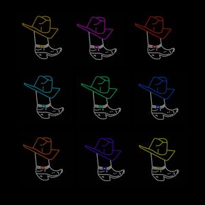 9色ホットフィックスカウガールハットブーツラインストーン転送カウボーイブーツラインストーンアイアンオンモチーフデカールパッチ熱伝達デザイン - Product Image 1